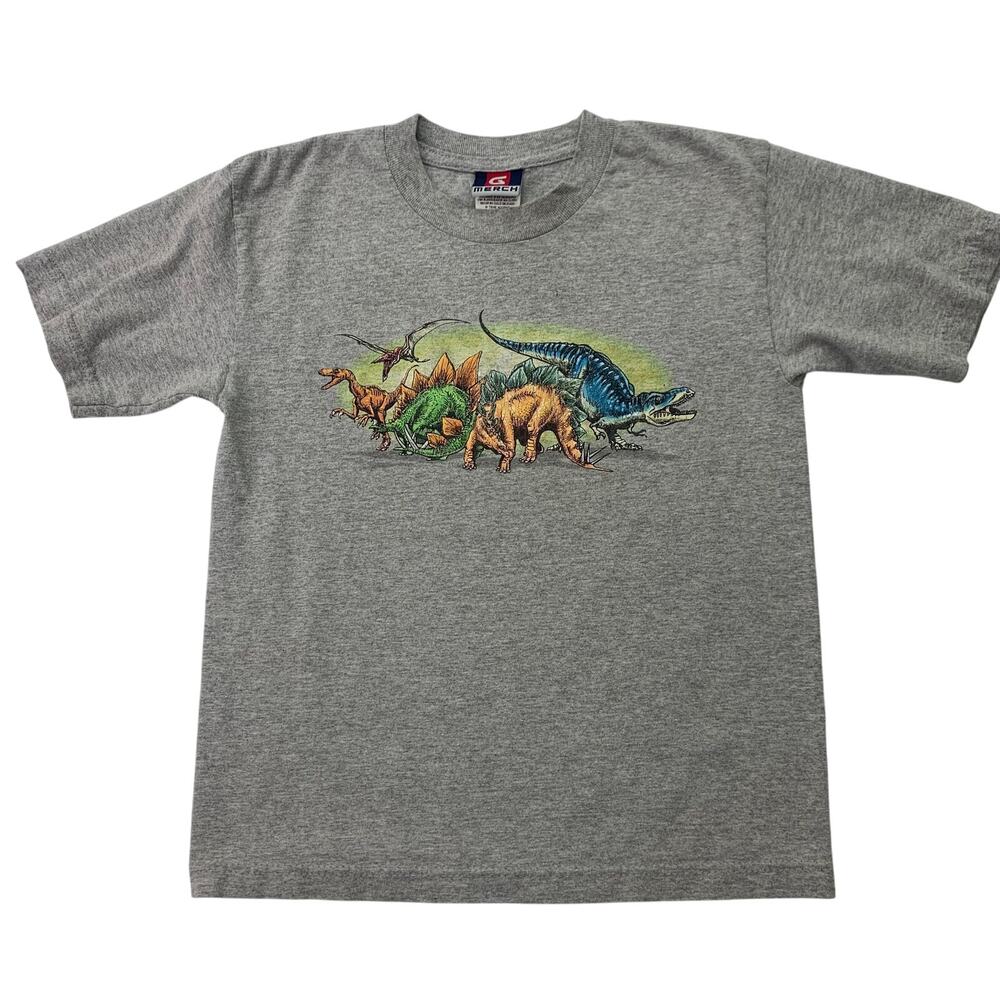 VTG Merch Kids Boys Large Grey Dinosaur TRex Tee Dino TShirt